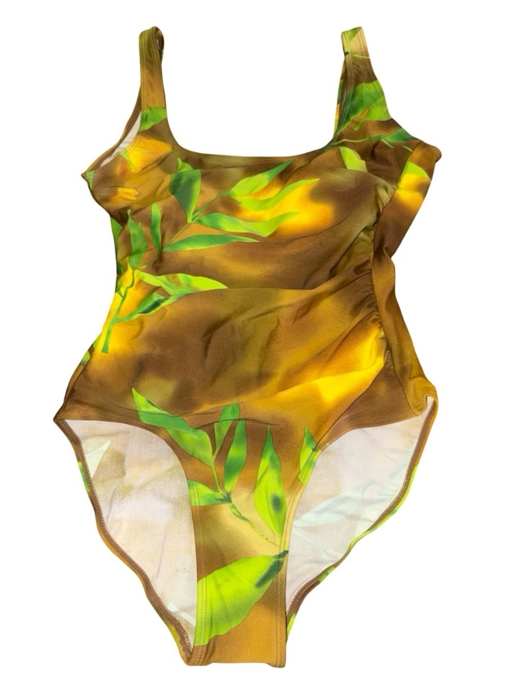 Sabree One Piece Swimsuit Size 8 NWT Tropical Leaf Print Ruched Side Scoop Neck